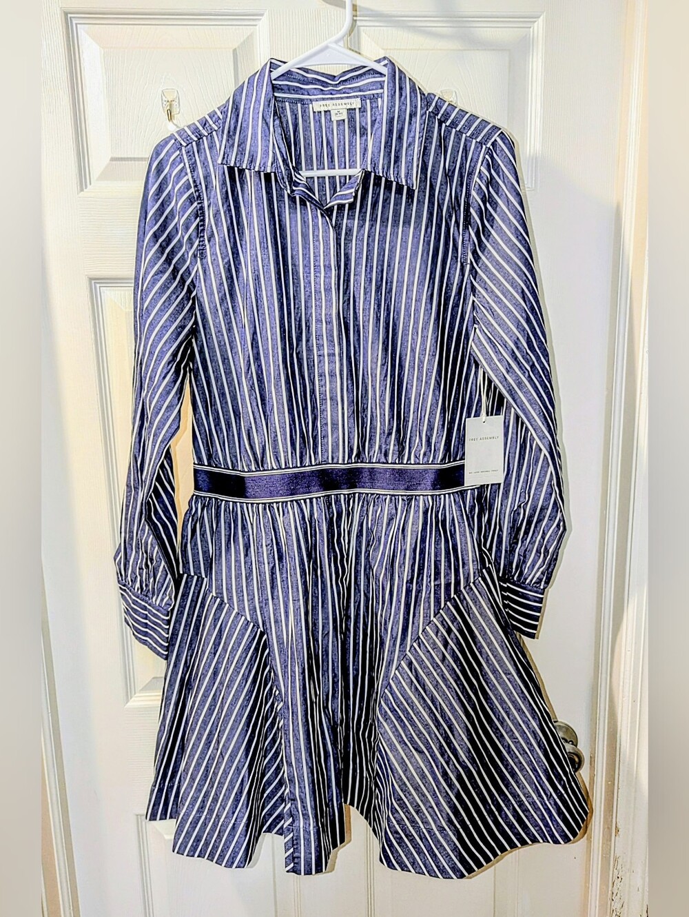 Blue Striped, Free Assembly Dress for Women - Classic Collared Style, Sz 8-10